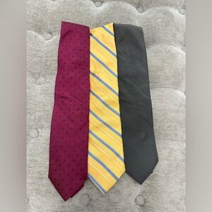 IKE BEHAR Bundle of THREE Silk Italy Burgundy, Yellow, and Black Neckties Tie